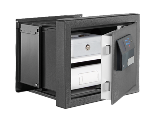 Burg-Wächter Karat wall safe hidden behind artwork for high-end residential security